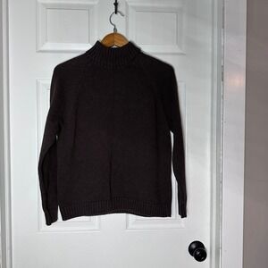 Vintage Lands End Women's L‎ Dark Brown 100% Cotton Turtle Neck Raglan Sweater